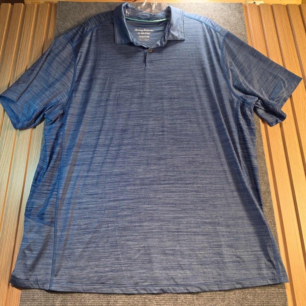 Tommy Bahama Polo Shirt Mens 1XLB Blue Excellent IslandZone Heathered Stretch